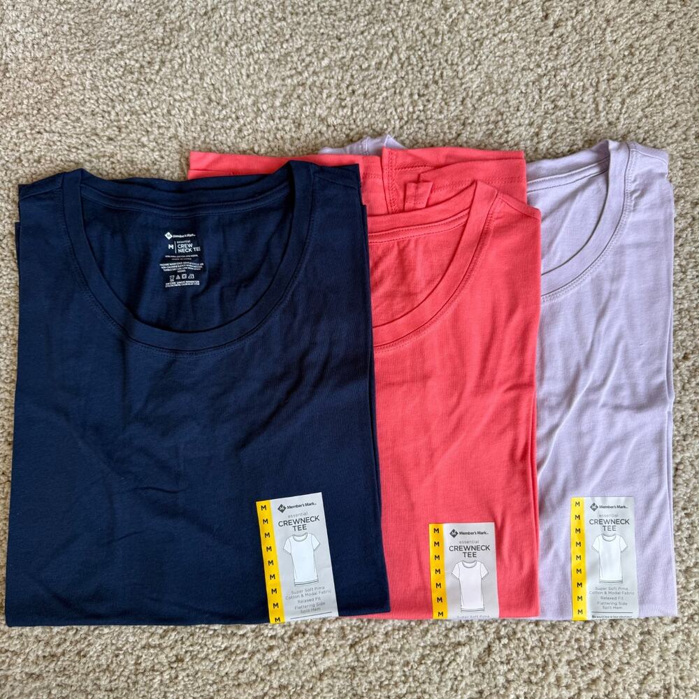 NWT Basic Crewneck Tee Set of 3 Womens M Relaxed Fit Spring Summer